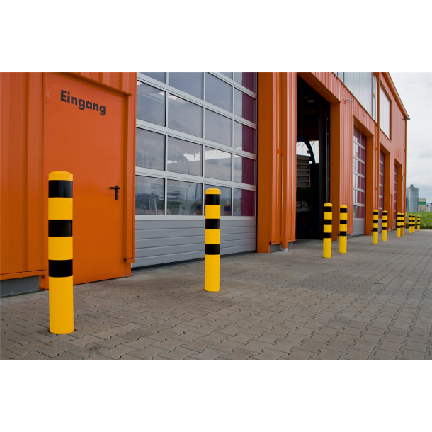 Bollard | steel tube  193 x 3,6 mm | yellow / black | For doweling | total height: 1000 mm | with welded steel cap